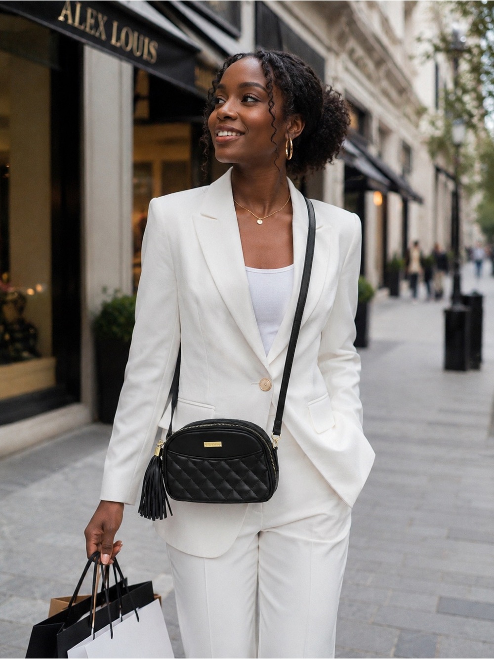 ☀️Joy & Iman Genuine Leather Quilted Crossbody Bag in Black